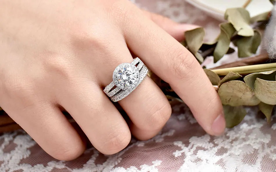 Luxury Moissanite Engagement & Wedding Ring Set – Vintage Sterling Silver