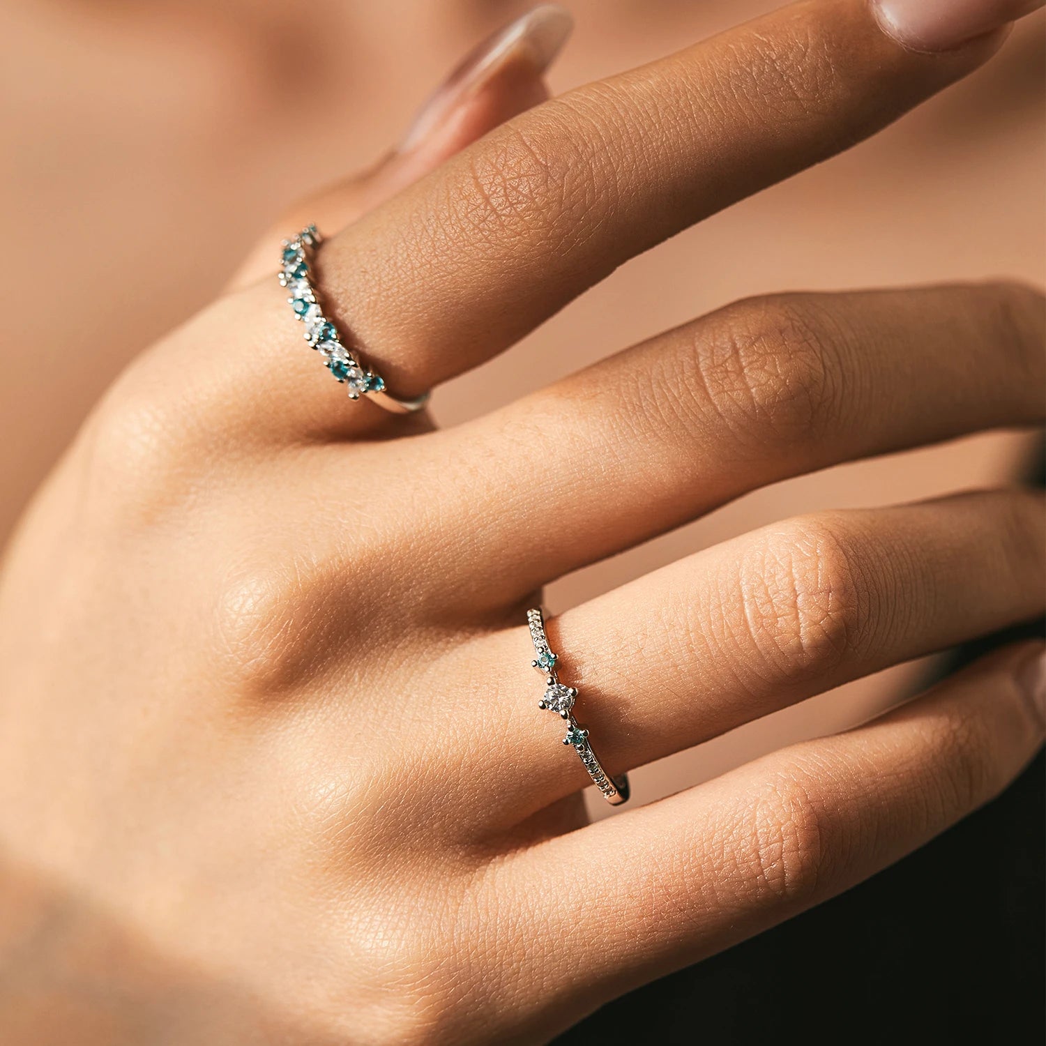 Mint Green Paraiba CZ Eternity Ring – Sterling Silver Stackable Band