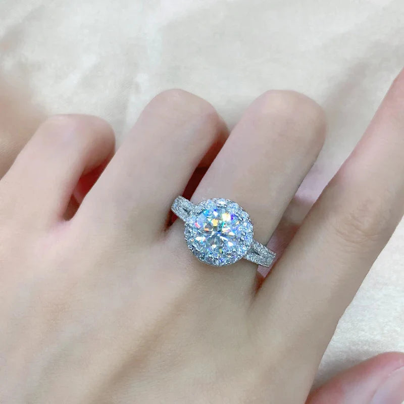 Luxury Moissanite Round Cut Engagement and Wedding Ring in Sterling Silver