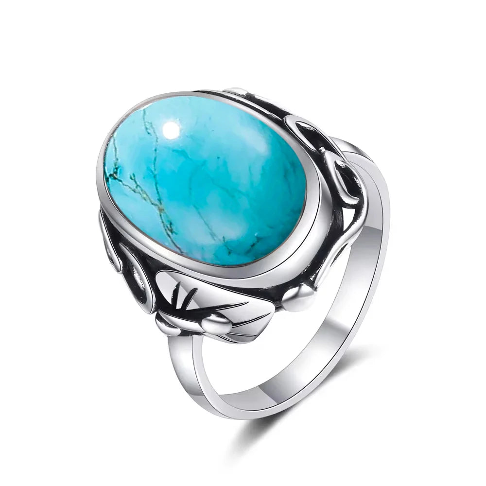 Elegant Vintage Sterling Silver Turquoise Statement Jewelry Ring