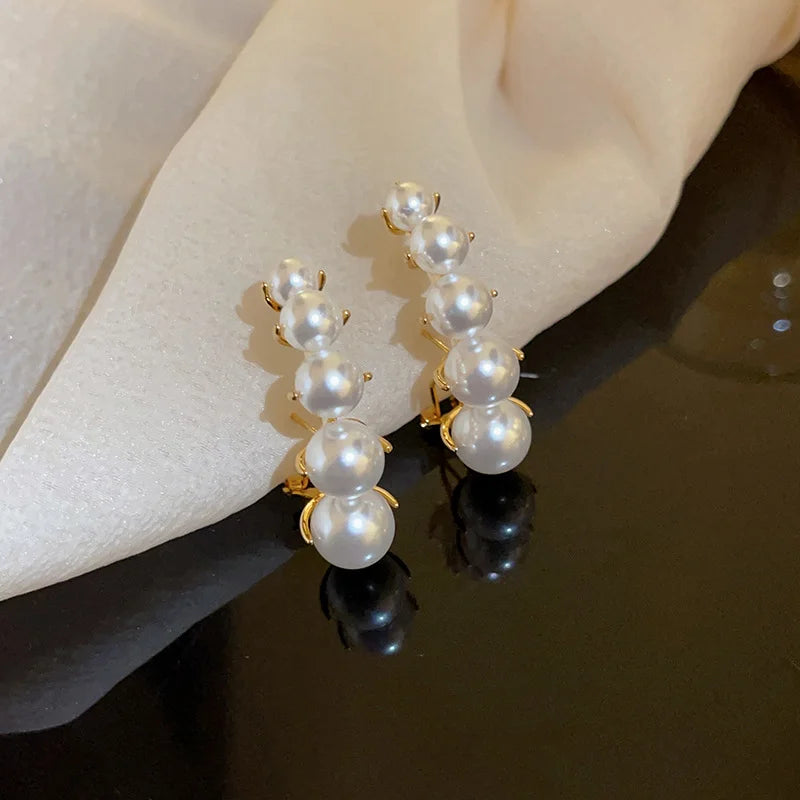 Gold U-Shaped Hoop Earrings with Imitation Pearls for Women
