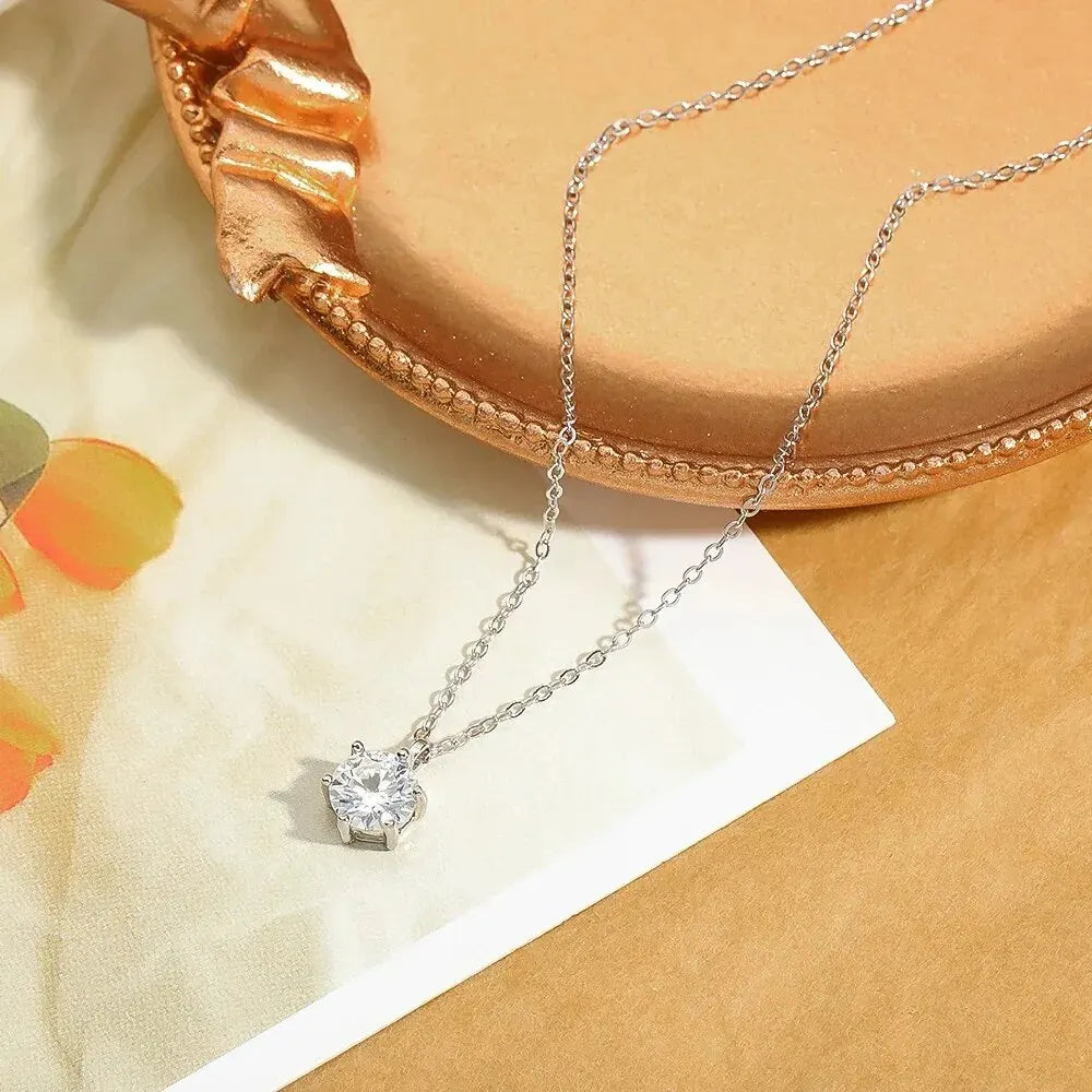 1 Ct D-Color Moissanite Pendant Necklace – Sterling Silver, GRA Certified