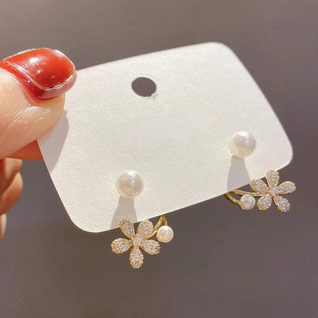 Gold Zircon Pearl Twist Stud Earrings – Luxury Women’s Jewelry