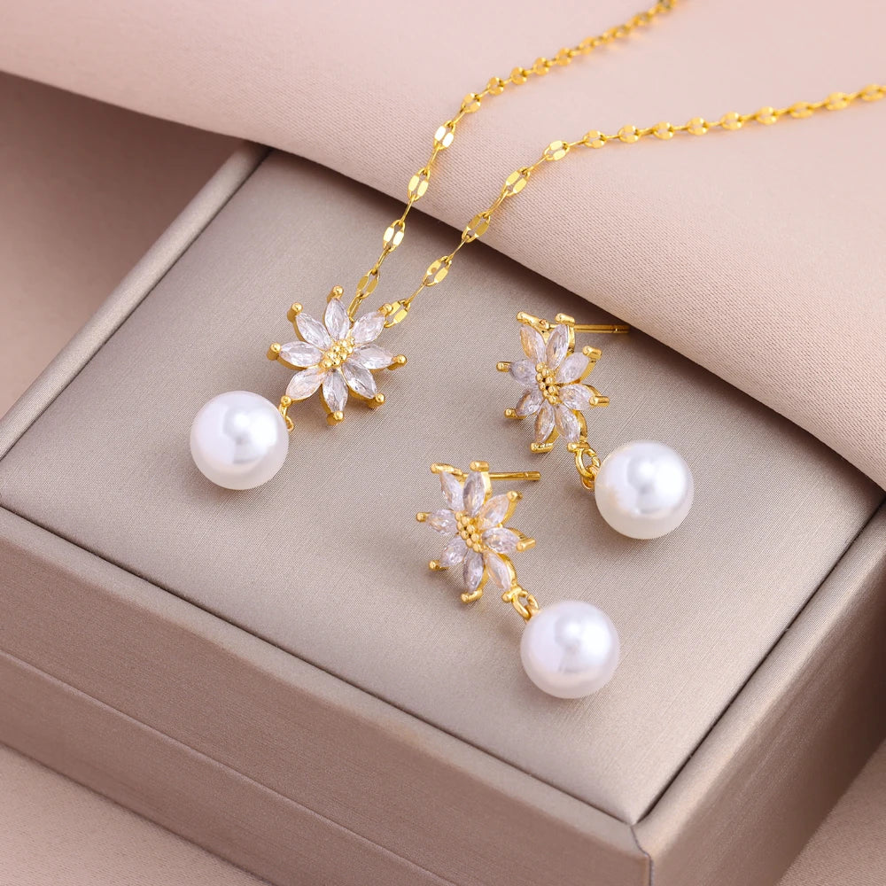 Gold-Plated Necklace & Earrings Set – Women’s Trendy Jewelry