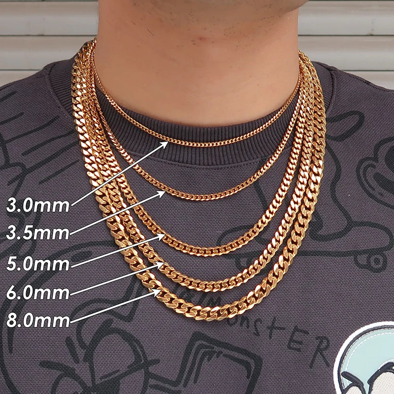 Gold Plated Stainless Steel Cuban Link Chain Necklace