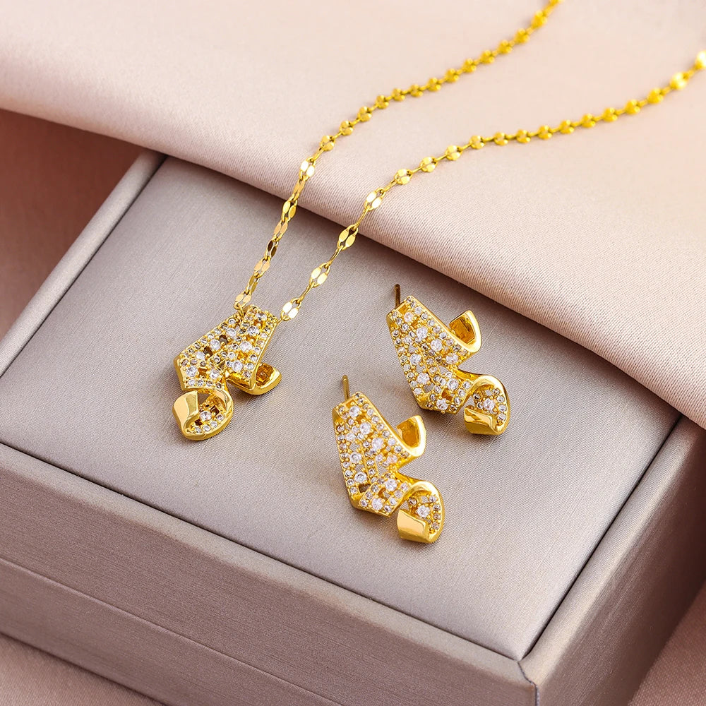 Gold-Plated Necklace & Earrings Set – Women’s Trendy Jewelry