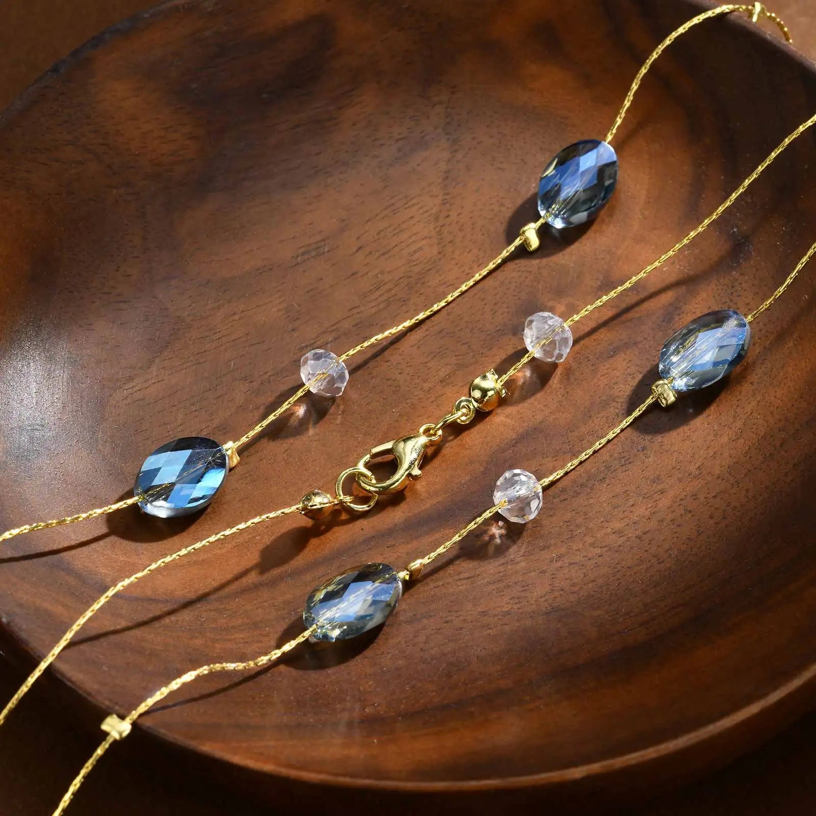 Blue CZ Layered Long Necklace – Sweater Chain for Women