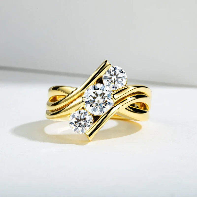 Luxury Moissanite Three-Stone Sterling Silver Engagement and Wedding Ring