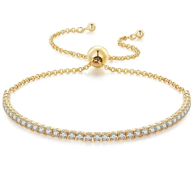 Gold Plated CZ Tennis Bracelet for Women, Adjustable 925 Silver Jewelry