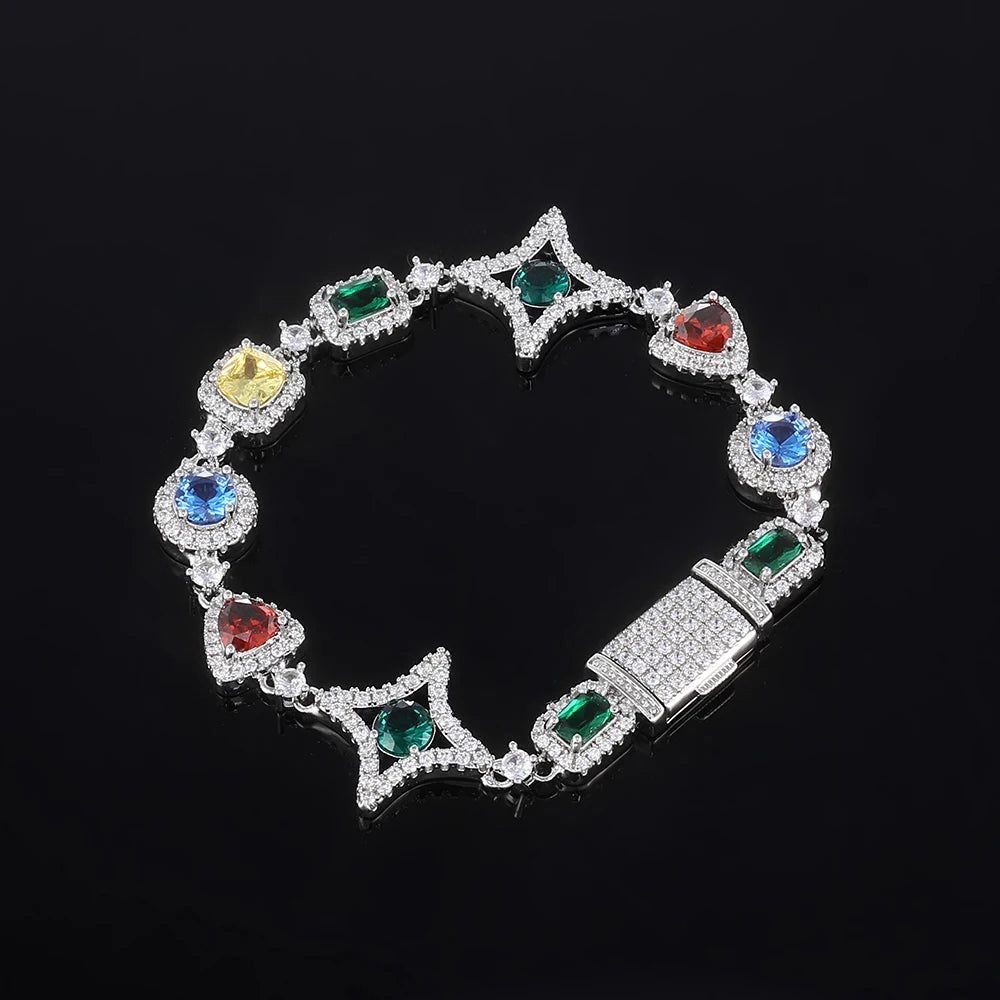Hip Hop Iced Out CZ Necklace & Bracelet Set – Colored Crystal Bling Chain