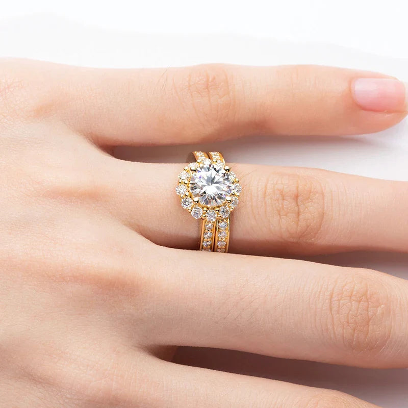 Luxury Moissanite Engagement and Wedding Ring Set in Sterling Silver