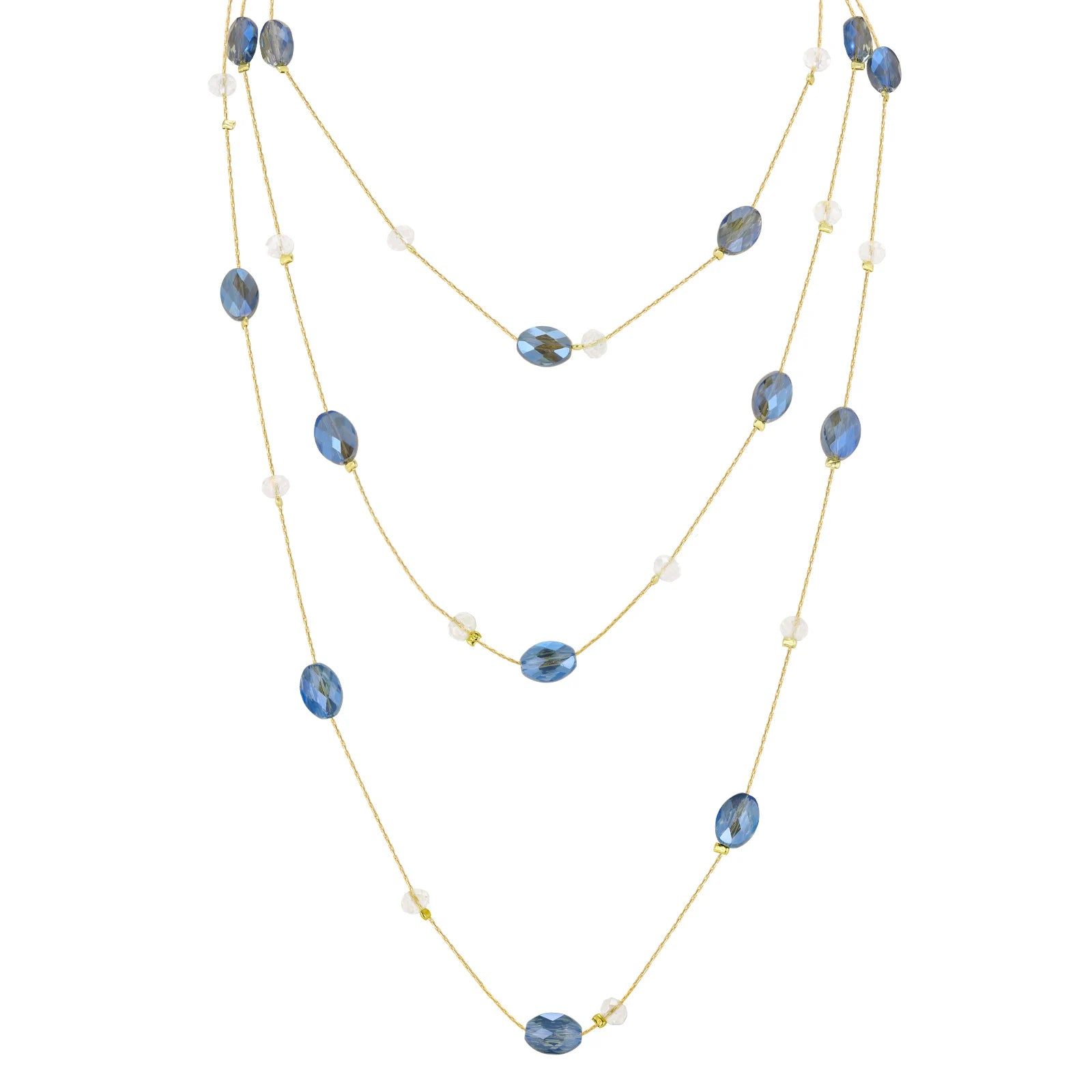 Blue CZ Layered Long Necklace – Sweater Chain for Women