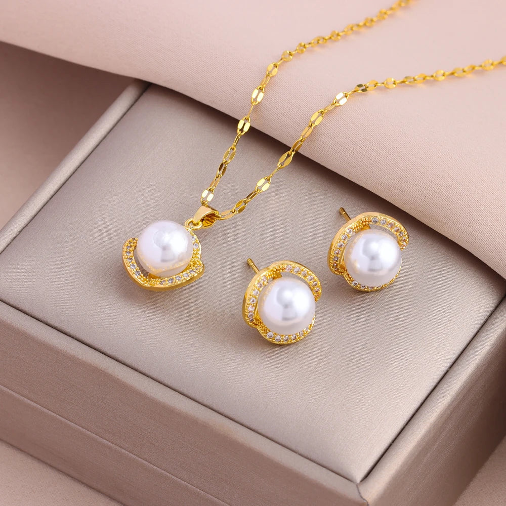 Gold-Plated Necklace & Earrings Set – Women’s Trendy Jewelry