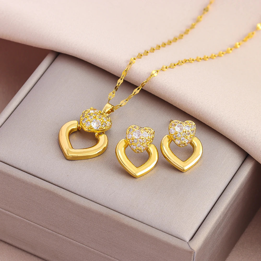 Gold-Plated Necklace & Earrings Set – Women’s Trendy Jewelry