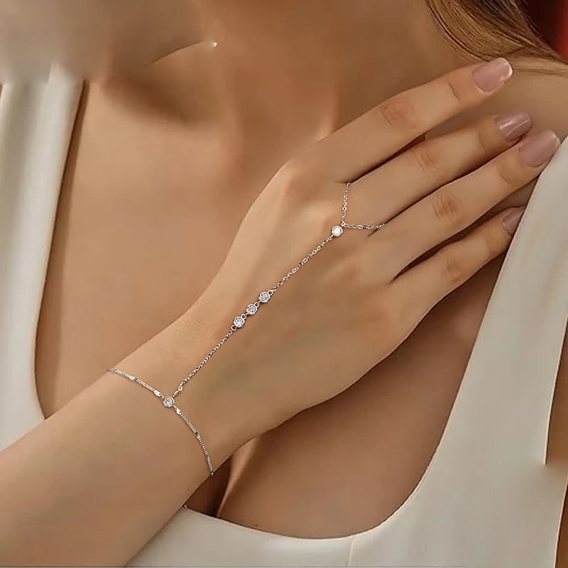 Sterling Silver Tassel Finger Chain Bracelet for Women
