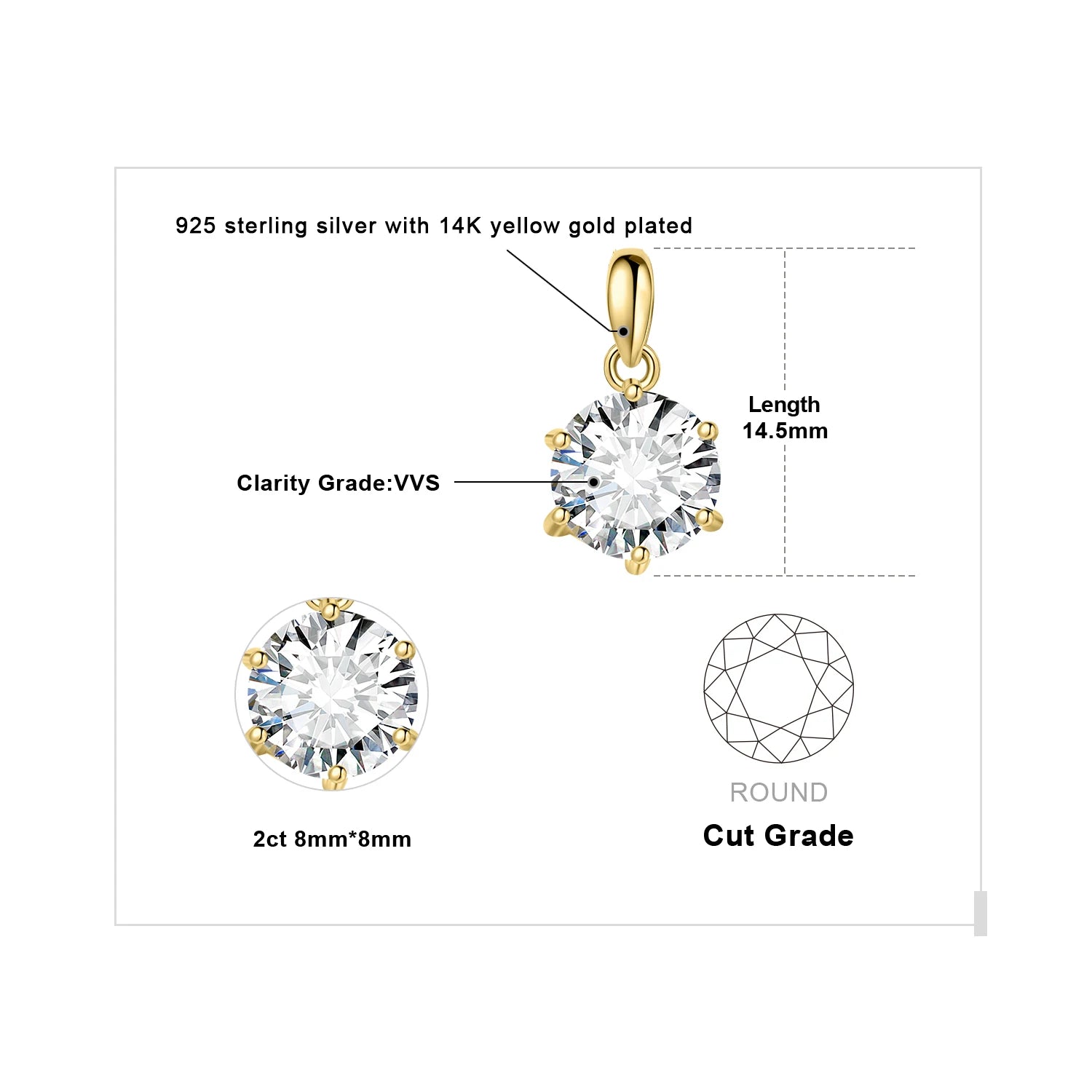 JewelryPalace 1-3ct D Moissanite Round Pendant, 925 Silver