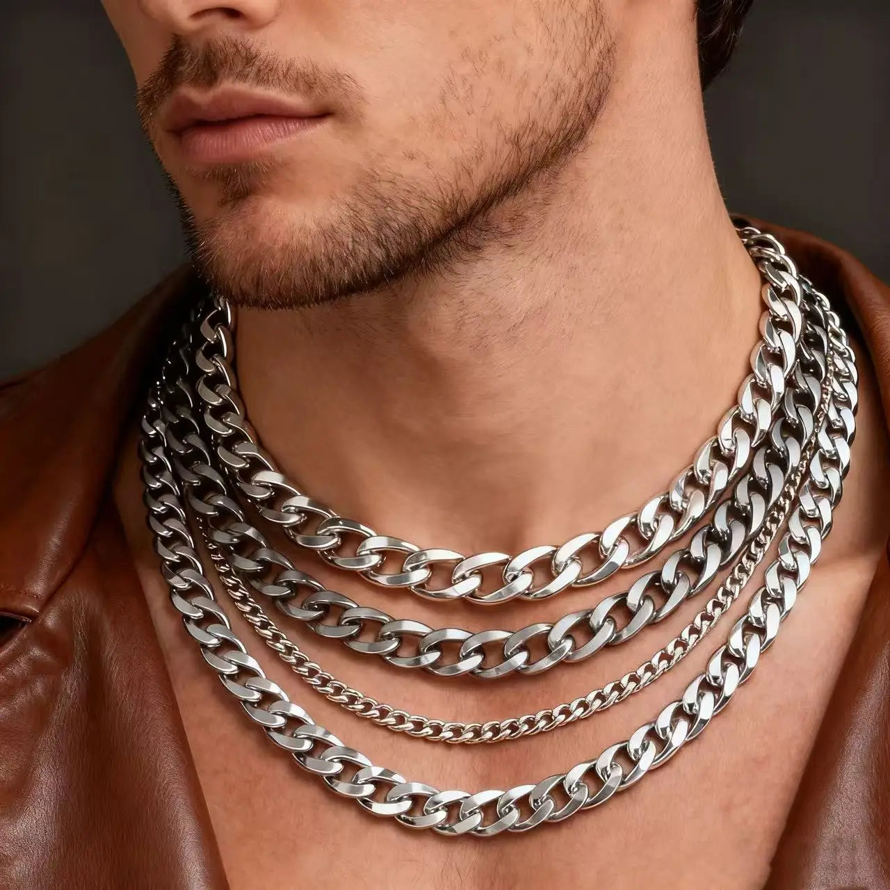 Unisex Stainless Steel Cuban Link Necklace Punk Goth Jewelry