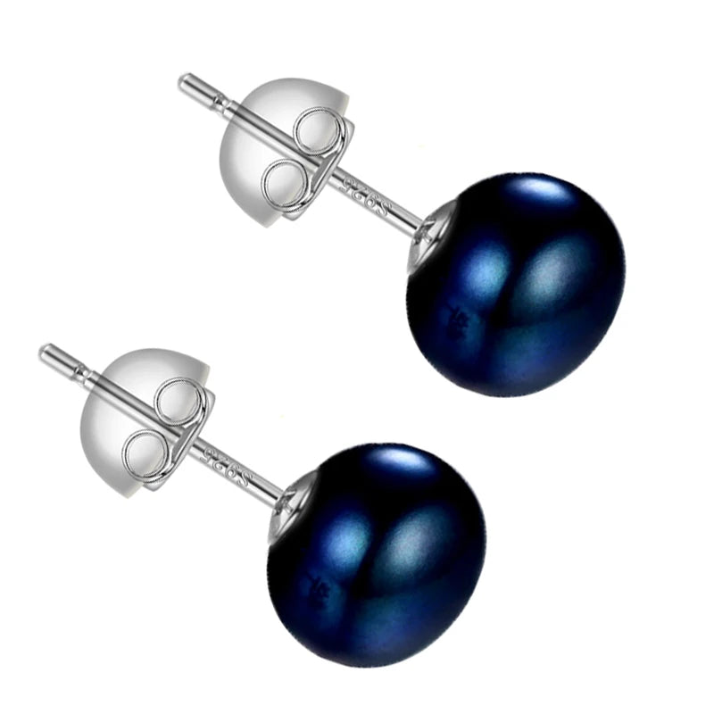 Natural Freshwater Pearl Stud Earrings in Sterling Silver