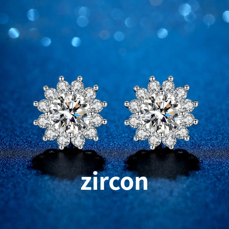D Color Moissanite Sunflower Stud Earrings for Women in Sterling Silver