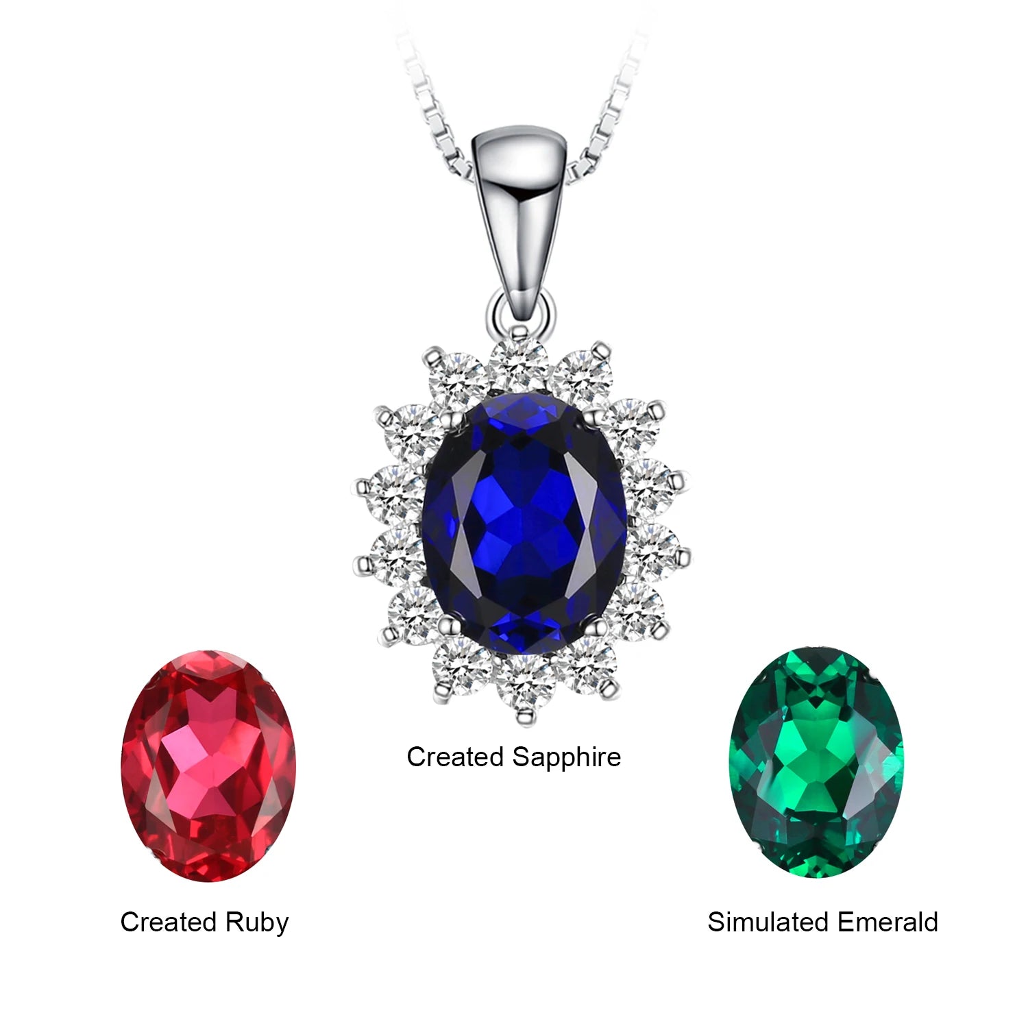 Diana Blue Sapphire Ruby Emerald Pendant – Sterling Silver (No Chain)