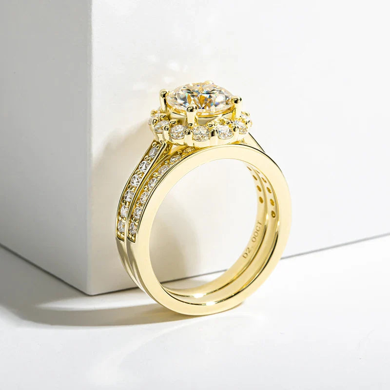 Luxury Moissanite Engagement and Wedding Ring Set in Sterling Silver