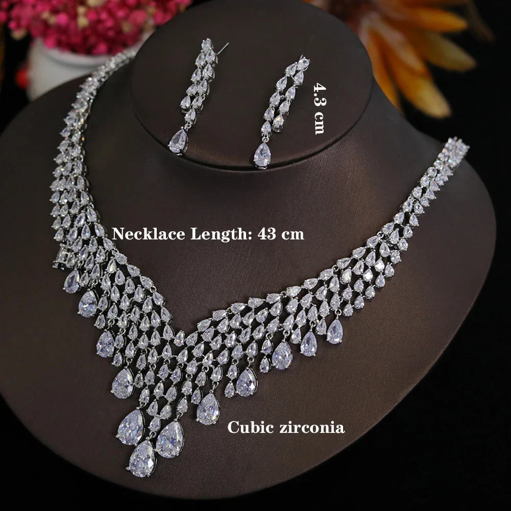 Shiny AAA Cubic Zirconia Bridal Necklace Set 2pcs for Wedding Party