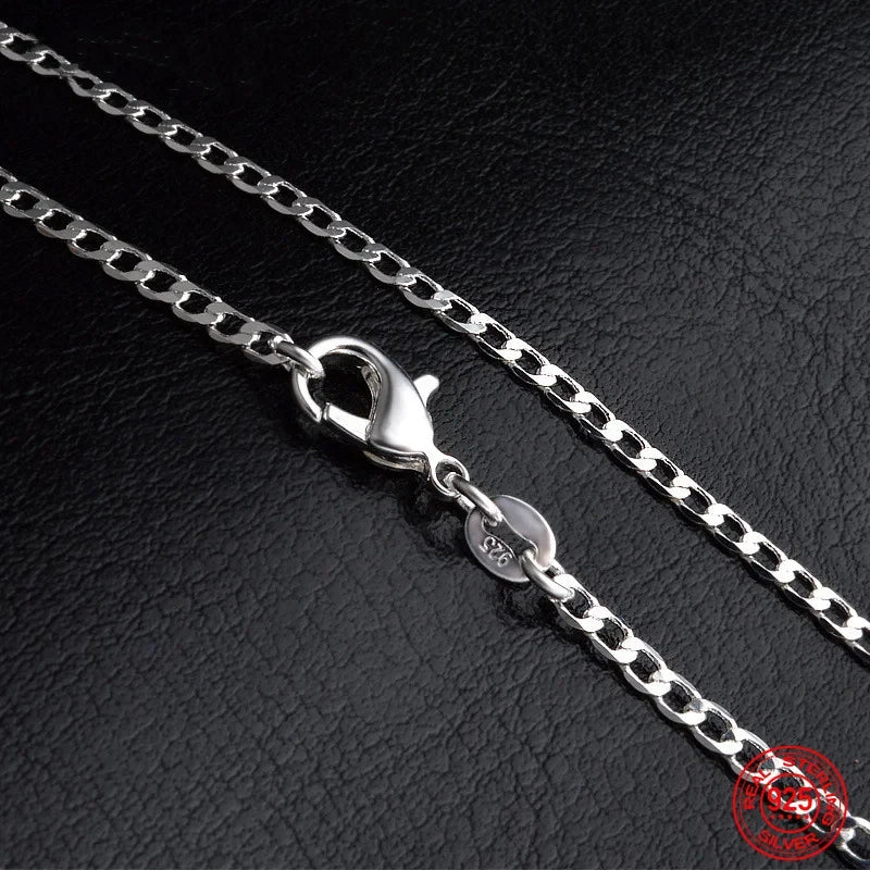 Sterling Silver Flat Chain Necklace for Women and Men – Fashion Jewelry Gift