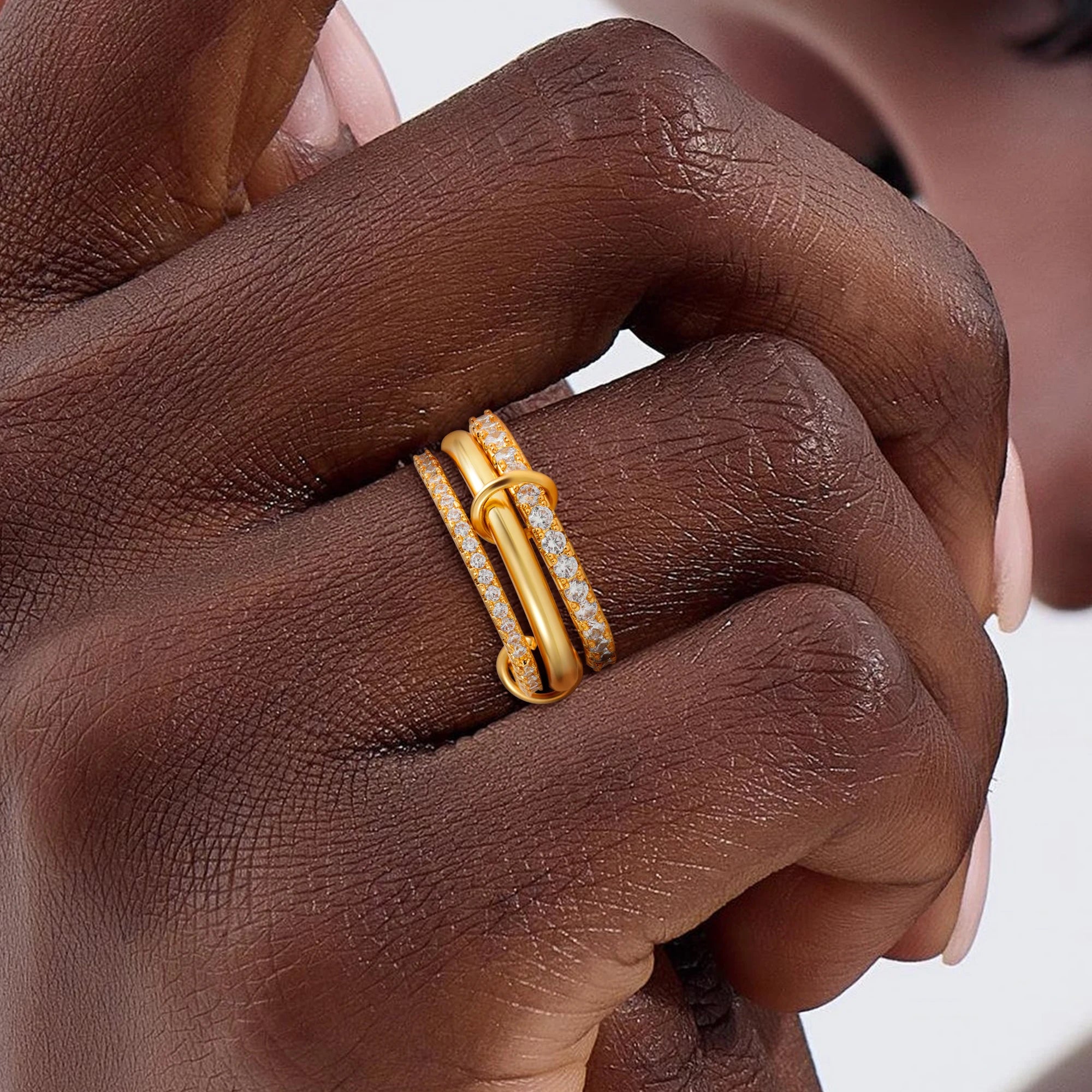 Luxury Gold Plated Cubic Zirconia Stackable Rings Set for Women