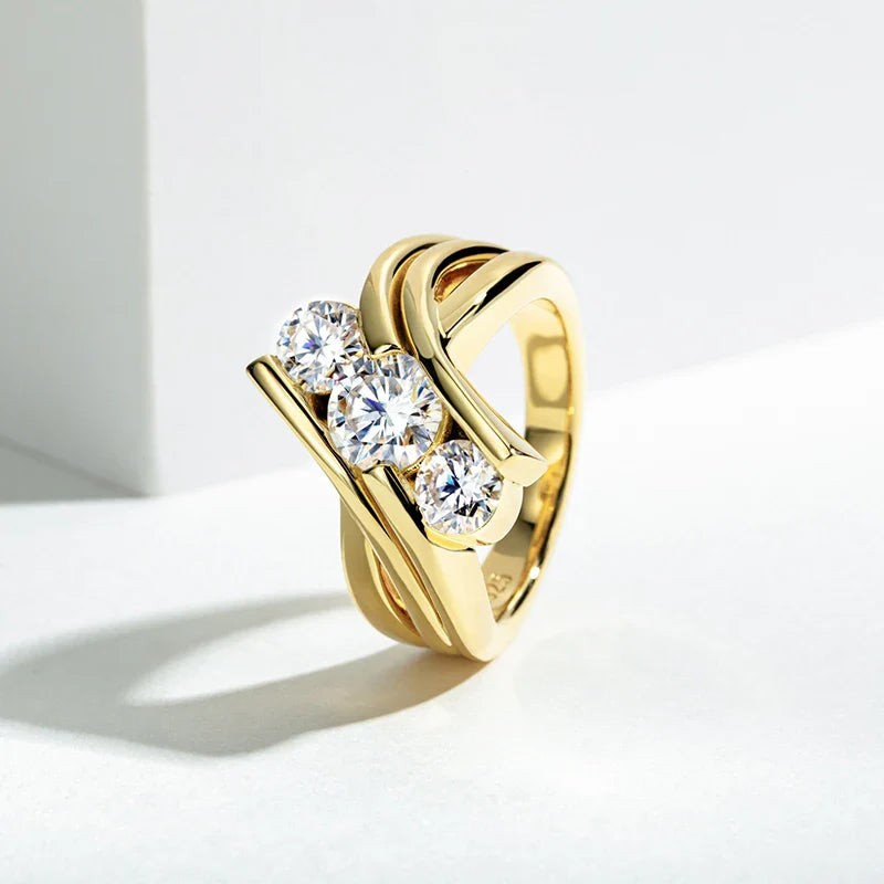 Luxury Moissanite Three-Stone Sterling Silver Engagement and Wedding Ring
