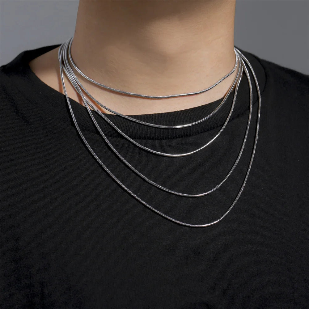 Unisex Stainless Steel Round Snake Chain Necklace – Fashion Jewelry