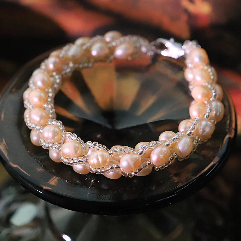 Elegant Triple Strand Pink Freshwater Pearl Bracelet
