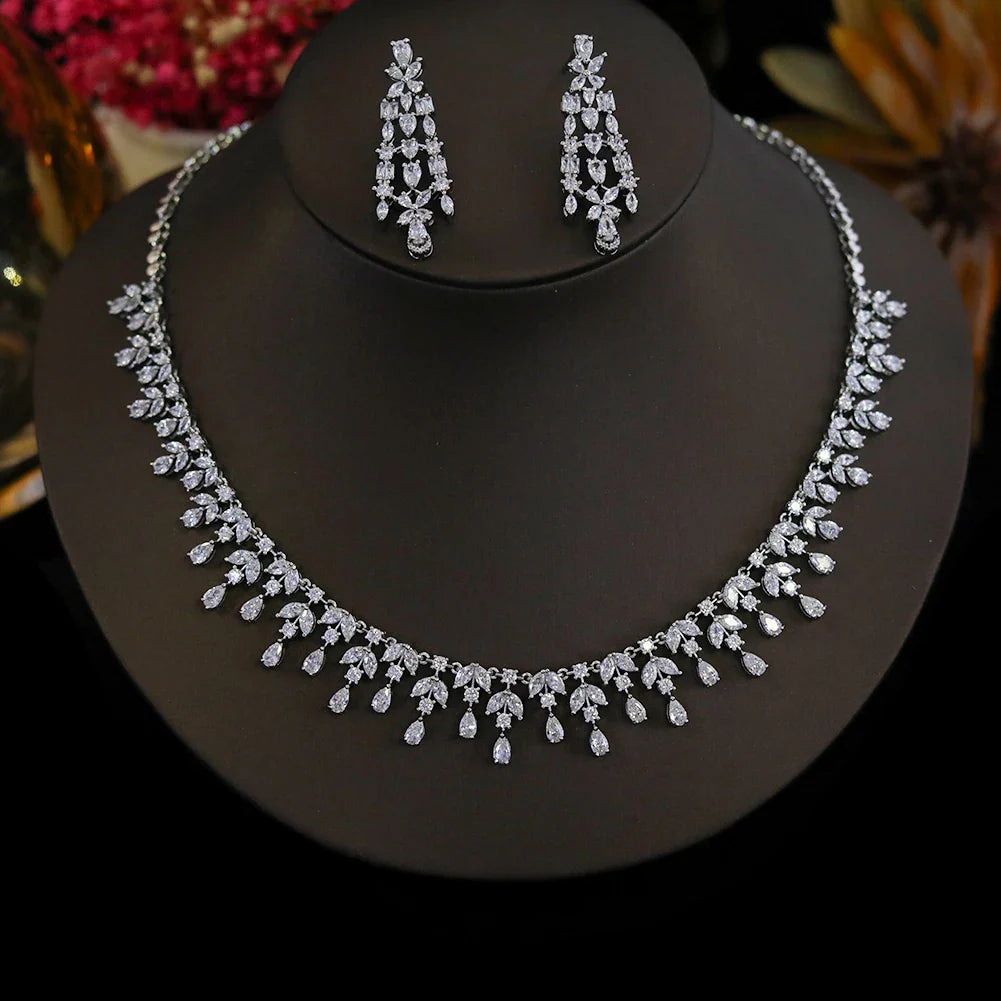 Luxury 2pcs Water Drop Bridal Jewelry Set – Necklace and Earrings for Women