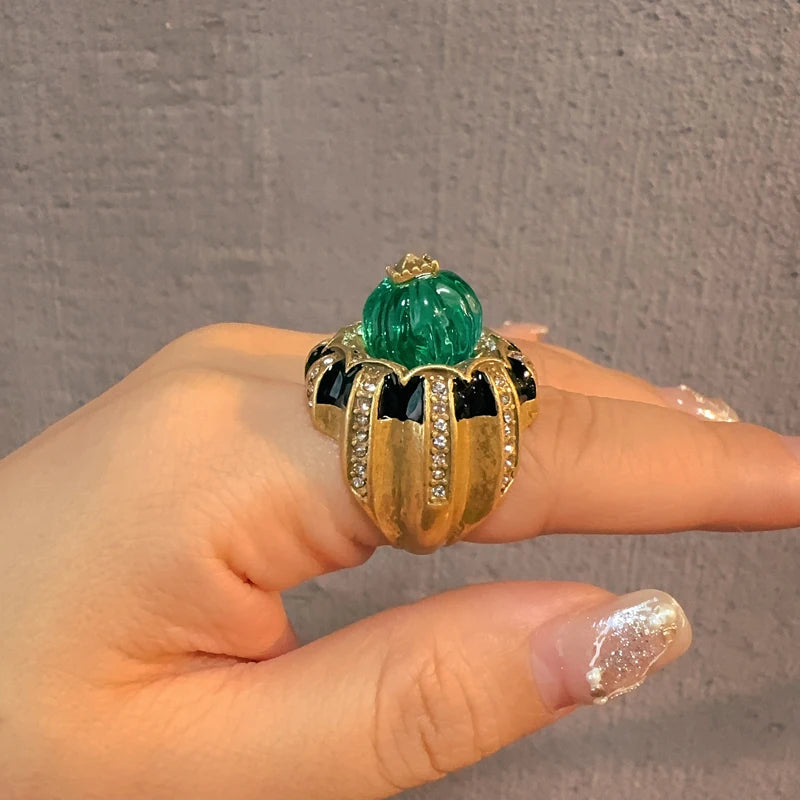 Pumpkin Blue Crystal Open Ring – Vintage Halloween Jewelry