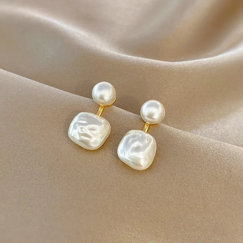 Classic Elegant Double Pearl Crystal Tassel Drop Earrings