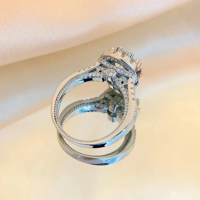 Luxury Moissanite Round Cut Engagement and Wedding Ring in Sterling Silver