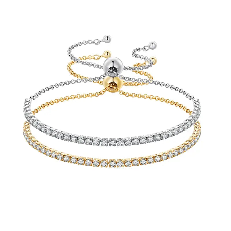 Gold Plated CZ Tennis Bracelet for Women, Adjustable 925 Silver Jewelry