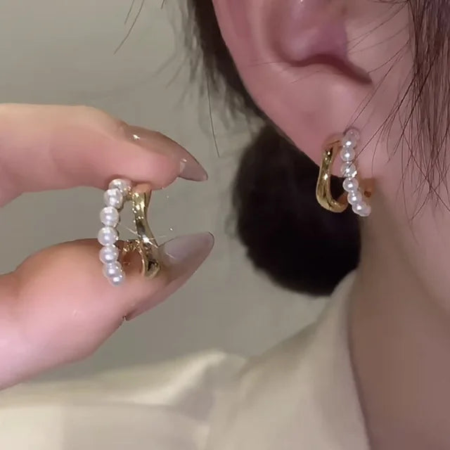 Gold Zircon Pearl Twist Stud Earrings – Luxury Women’s Jewelry
