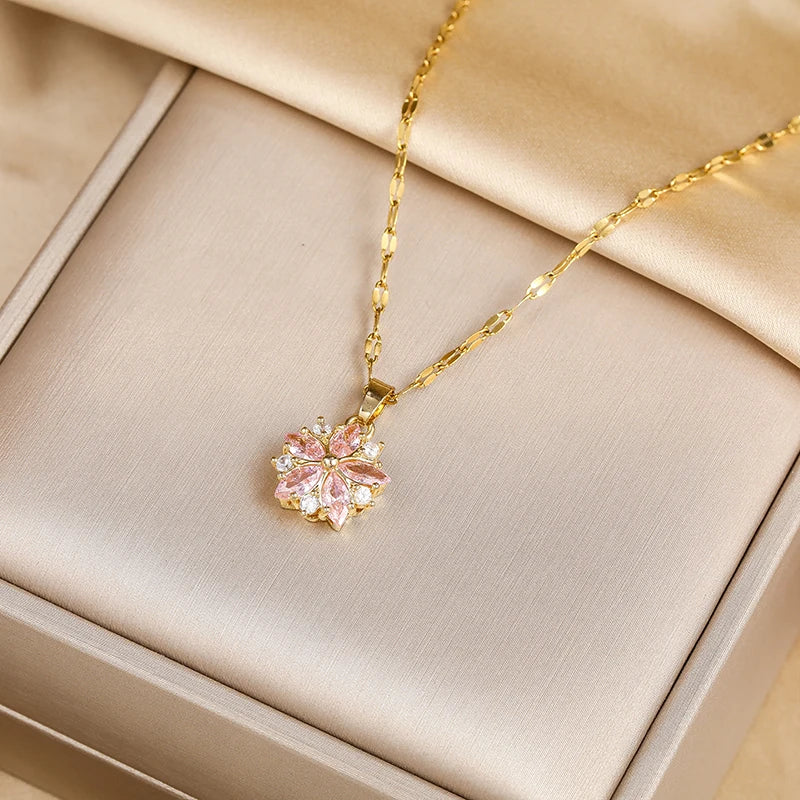 Luxury Zircon Crystal Pendant Necklace – Korean Fashion for Women