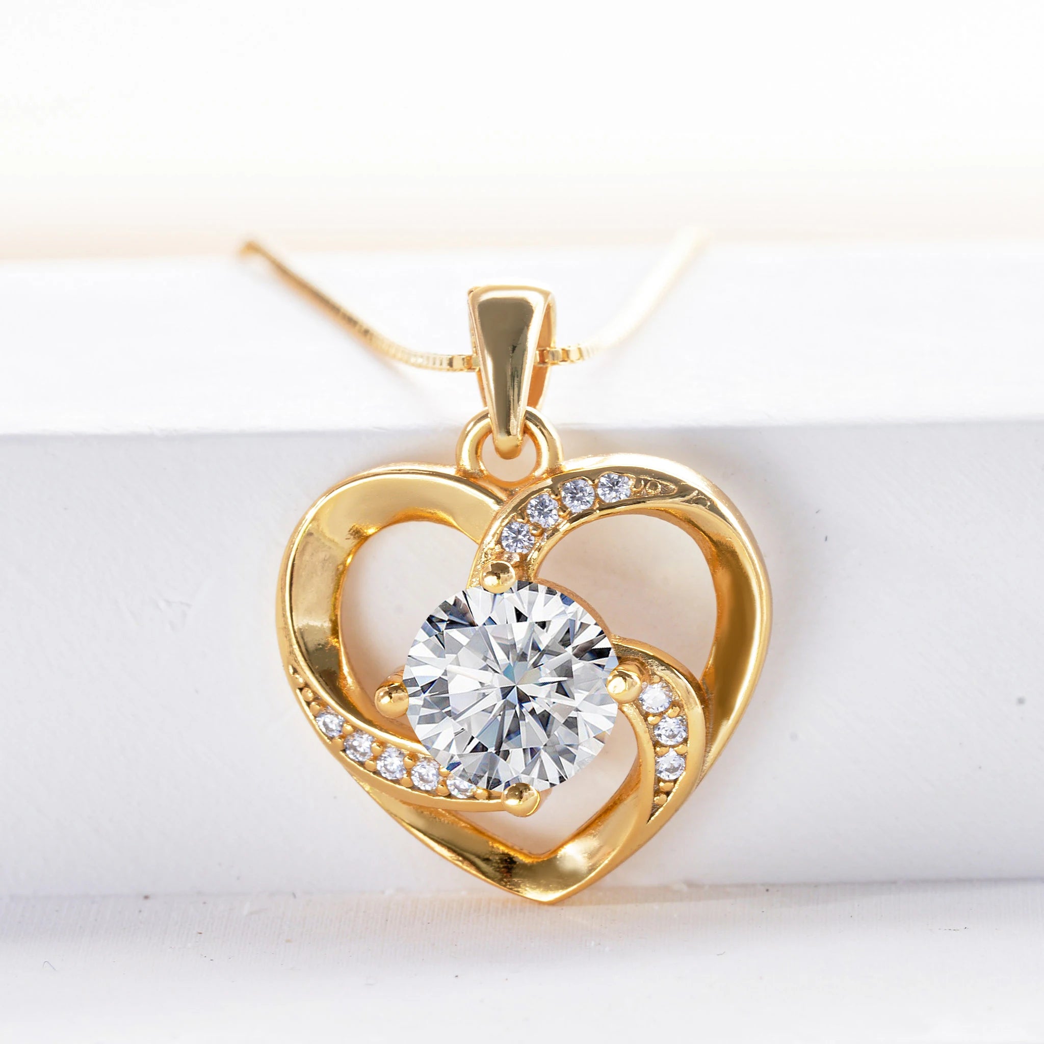 1CT Moissanite Heart Pendant Necklace – 925 Silver, Gold Plated