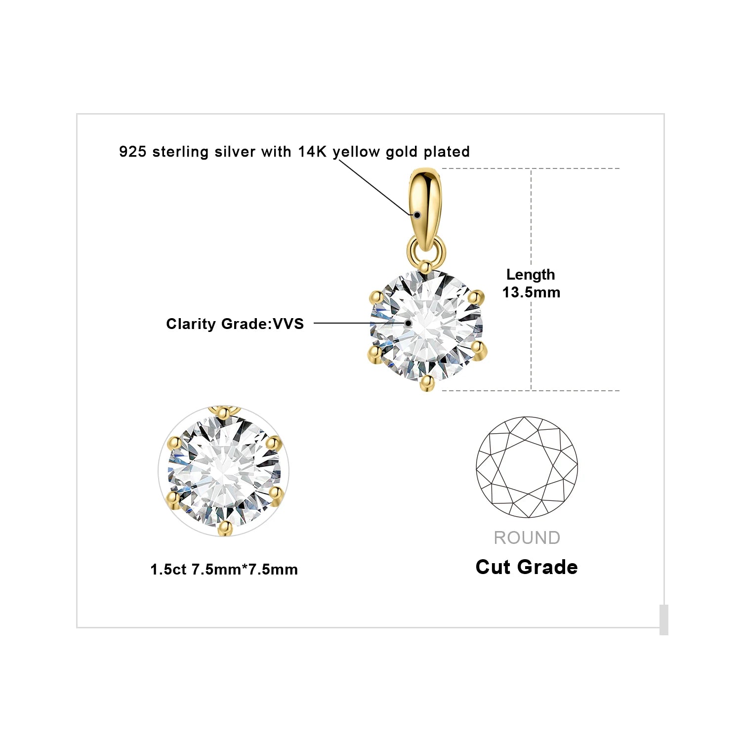 JewelryPalace 1-3ct D Moissanite Round Pendant, 925 Silver