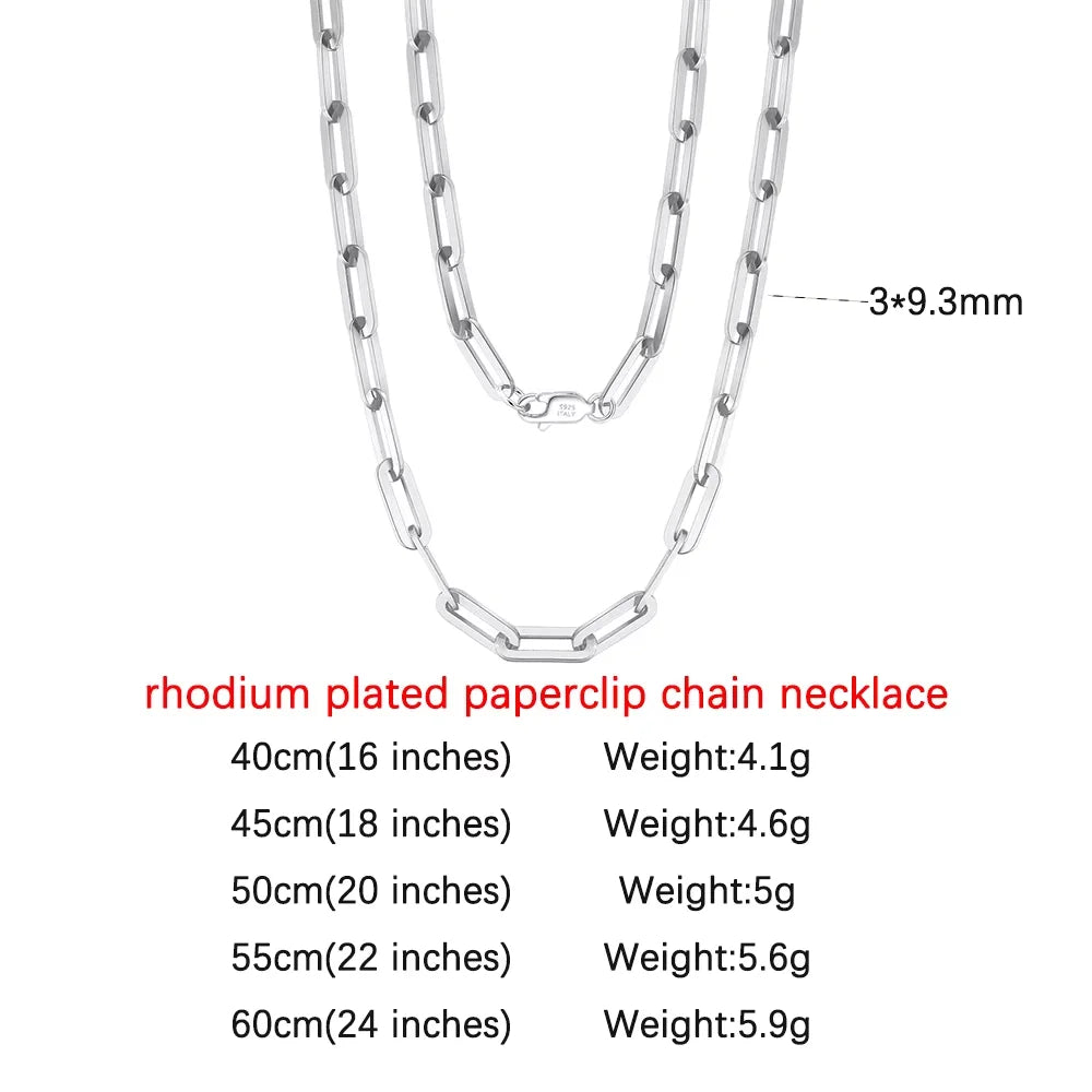 Classic Sterling Silver Paperclip Chain Necklace Unisex Jewelry