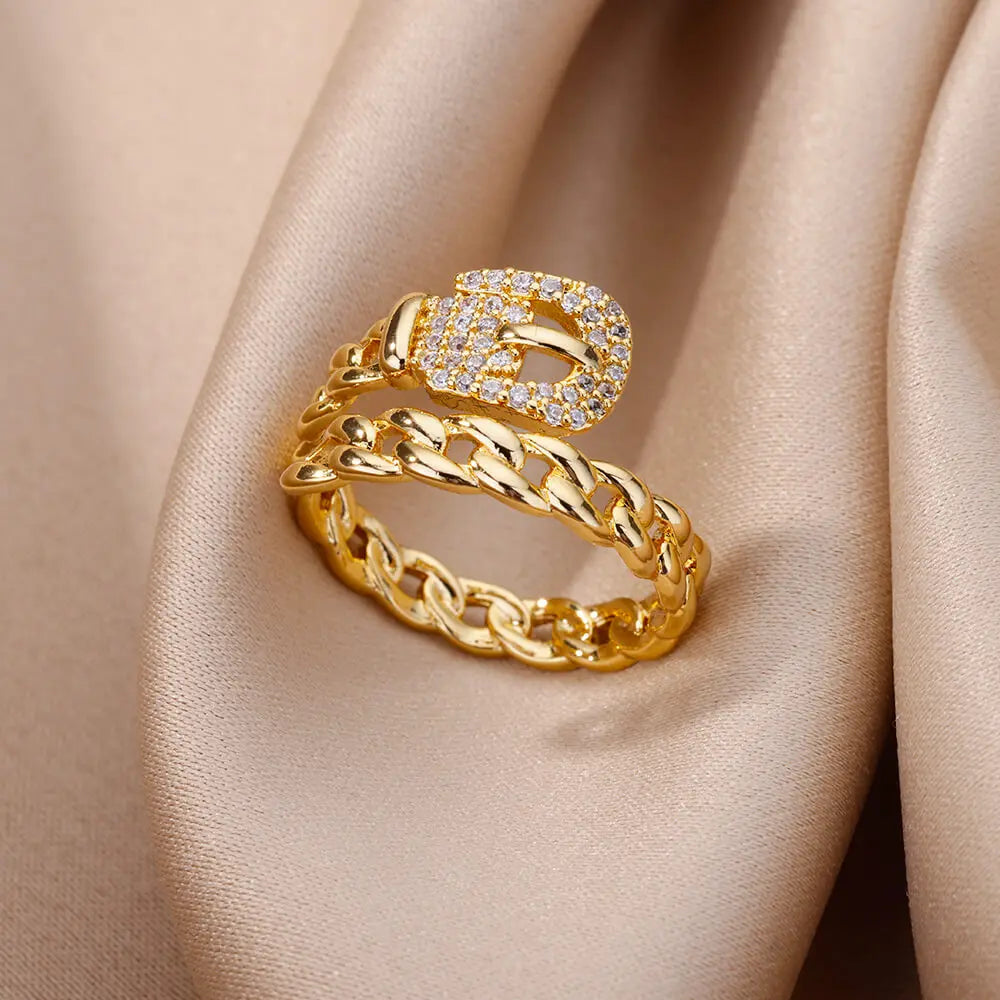 Gold CZ Geometric Eternity Ring – Silver Twisted Rope Stainless Steel
