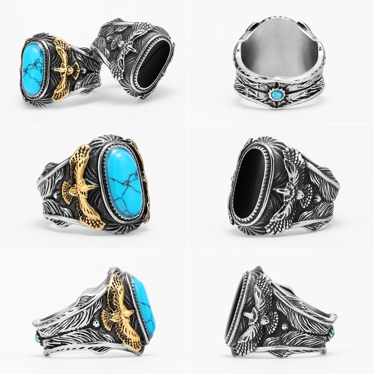 Soar Gemstone Eagle Ring – Punk Stainless Steel Jewelry