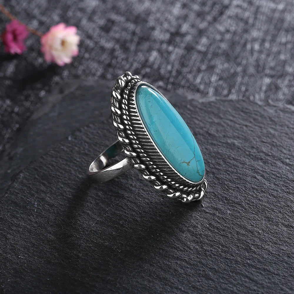 Elegant Vintage Sterling Silver Turquoise Statement Jewelry Ring