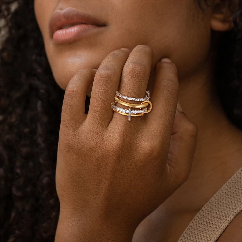 Luxury Gold Plated Cubic Zirconia Stackable Rings Set for Women