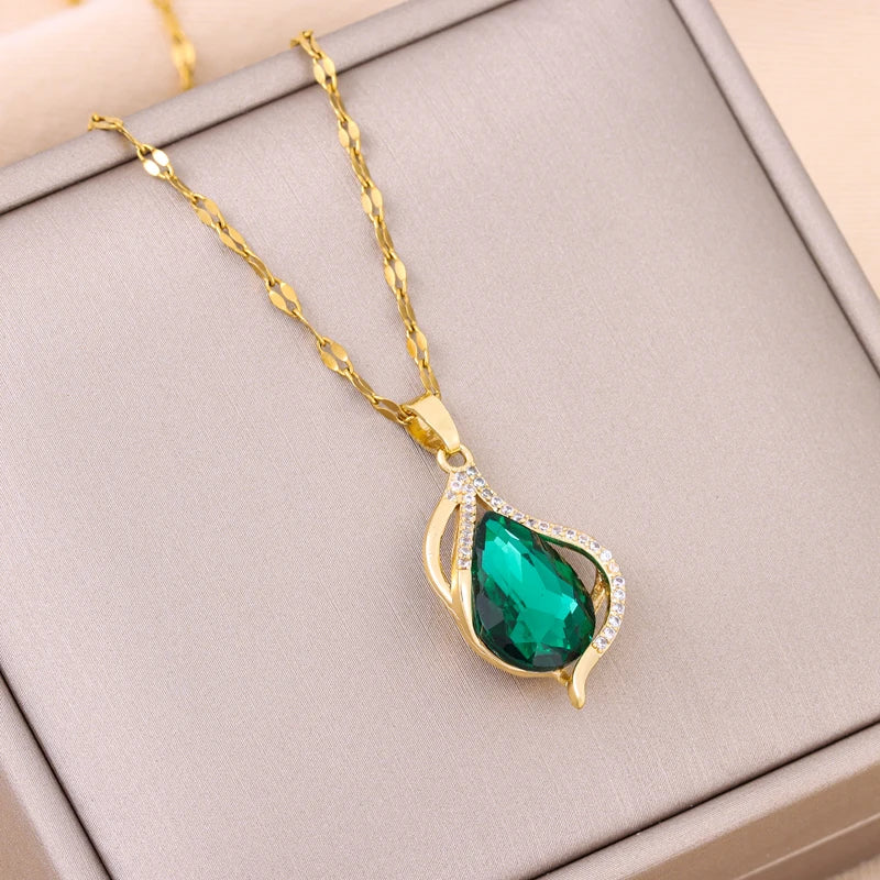 Trendy Green Zircon Pendant Necklace for Women
