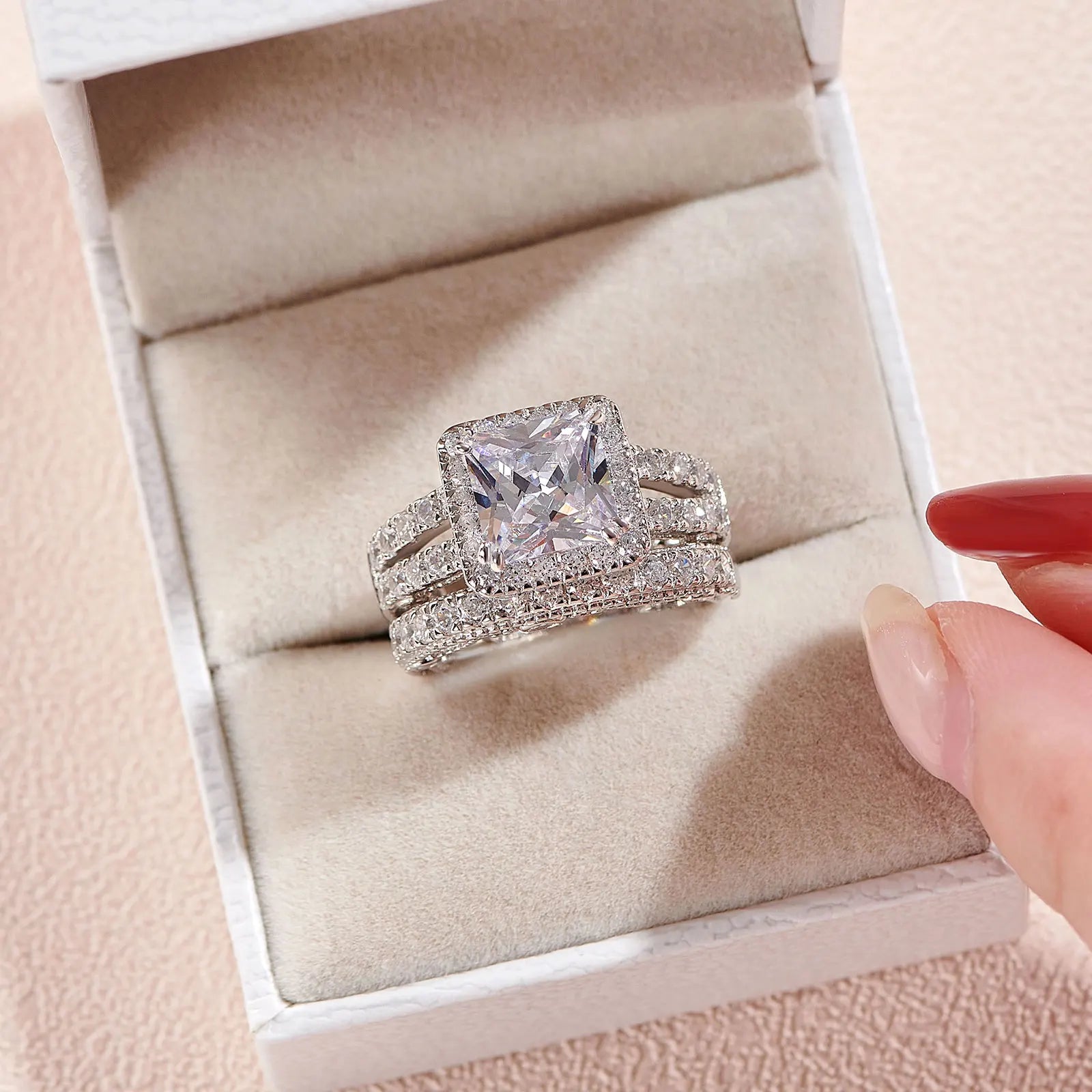 Luxury Moissanite Engagement & Wedding Ring Set – Vintage Sterling Silver