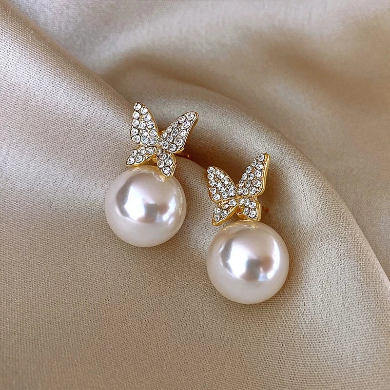 Gold Zircon Pearl Twist Stud Earrings – Luxury Women’s Jewelry