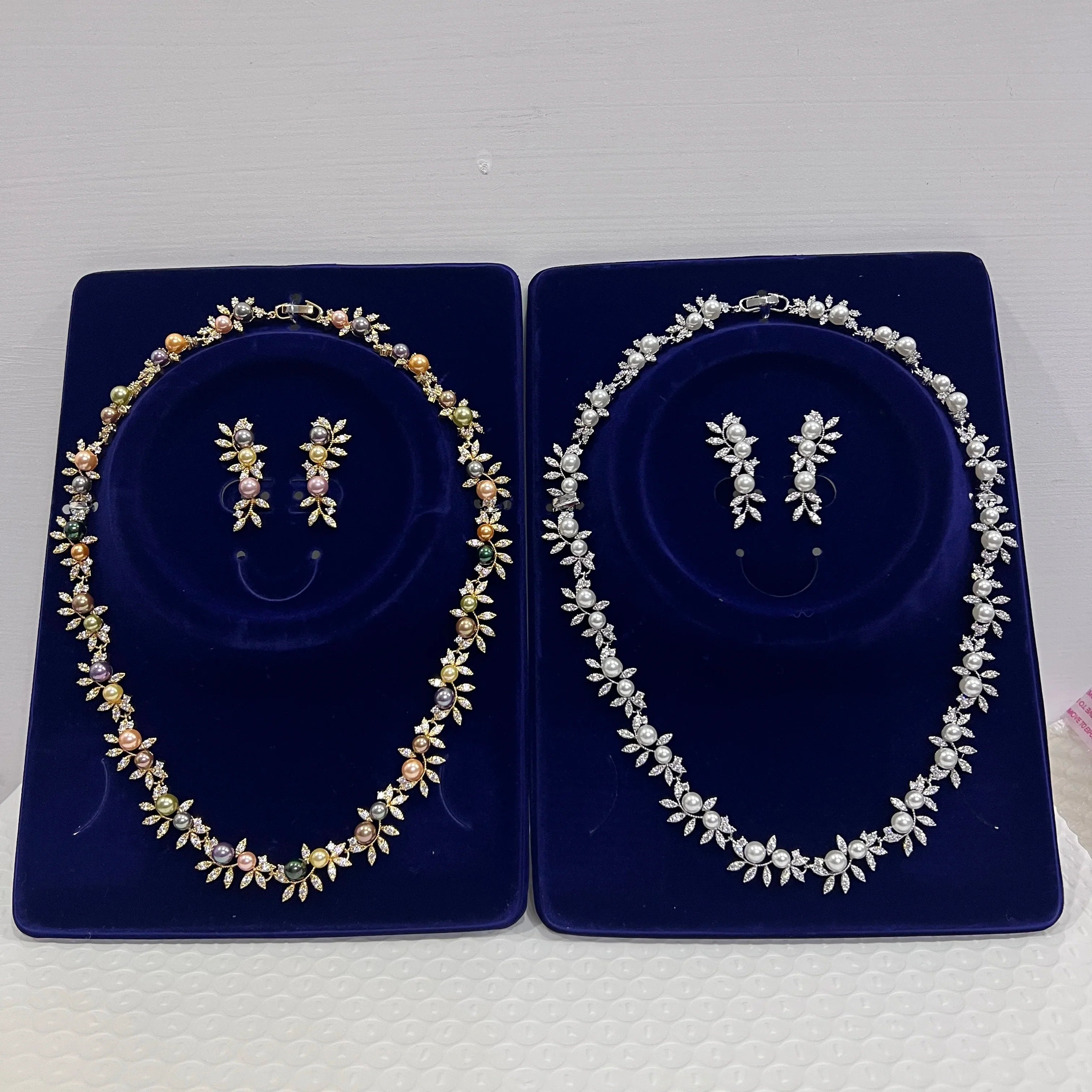 Luxury Bridal Jewelry Set with Colored Pearl Necklace for Women