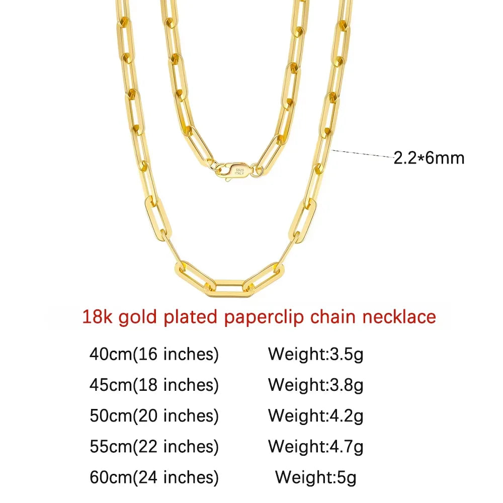 Classic Sterling Silver Paperclip Chain Necklace Unisex Jewelry